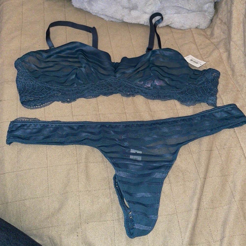 Adore Me Dark Teal Bralette & Thong Set